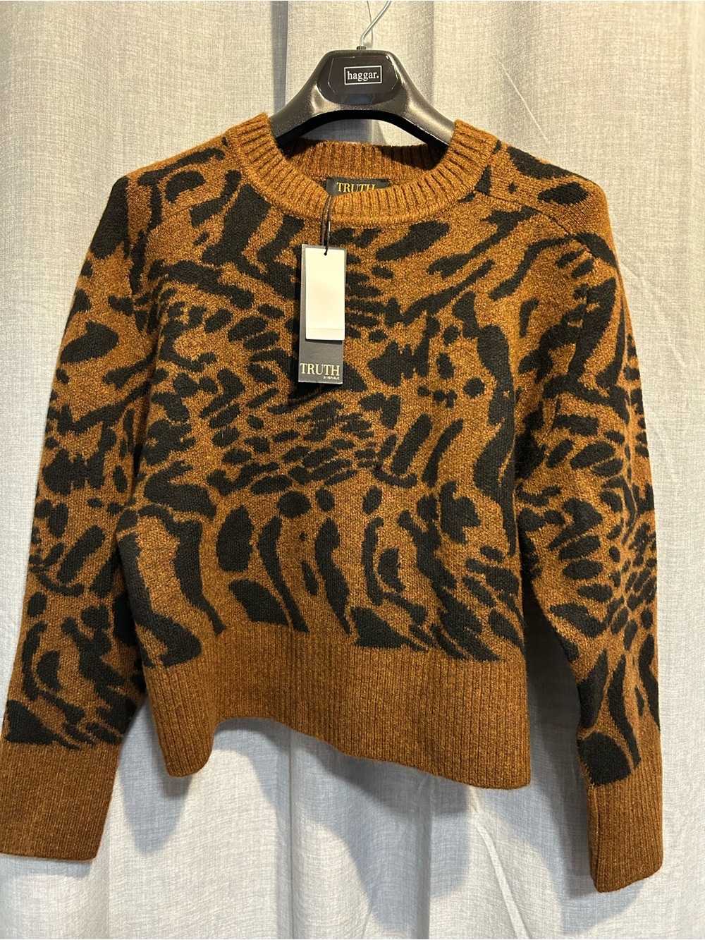 TRUTH Brown and Black Animal Print Crewneck Sweater